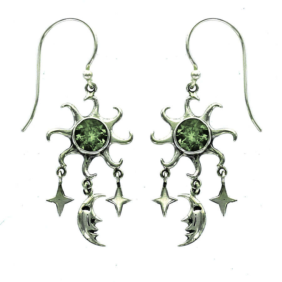 (293VPE) Peridot Sun, Moon, & Stars Drop Earring