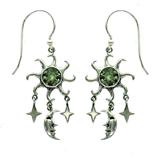 (293VPE) Peridot Sun, Moon, & Stars Drop Earring