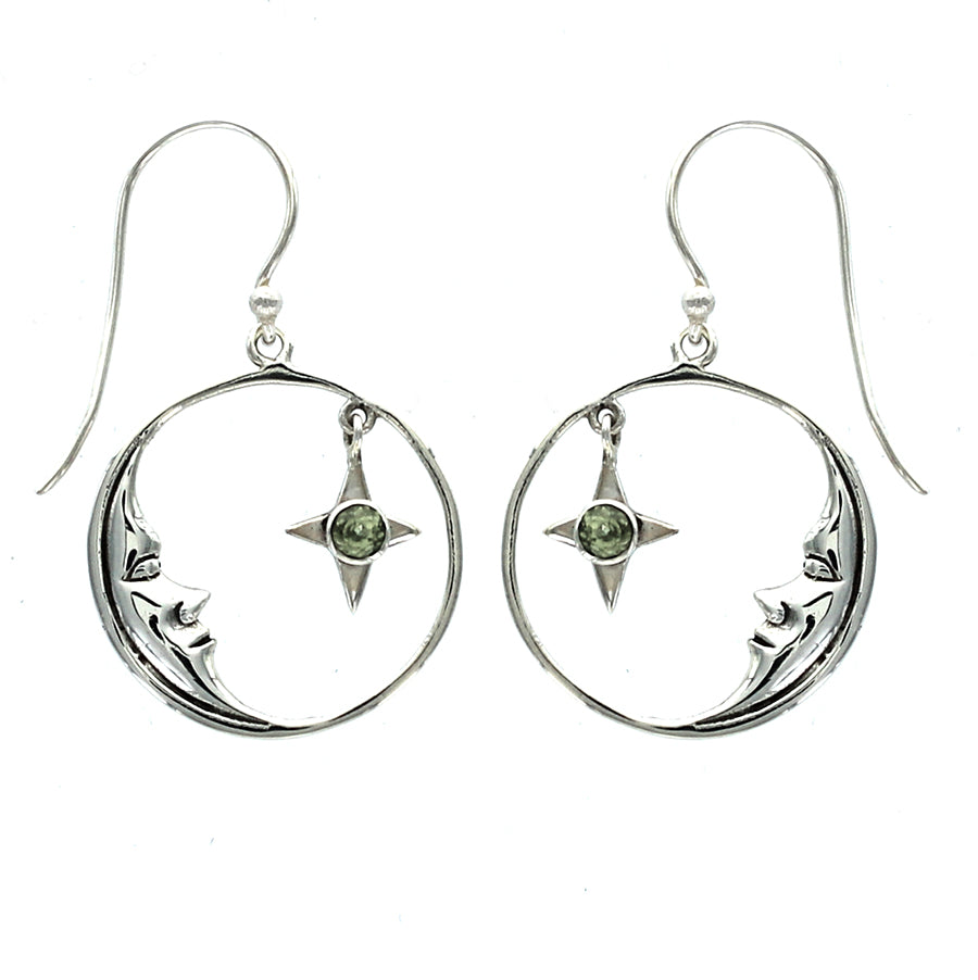 (294VPE) Peridot Star and Silver Moon Earring