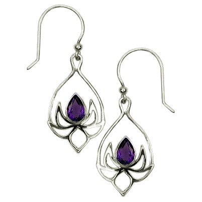 (295OAM) Lotus Drop Amethyst Earrings