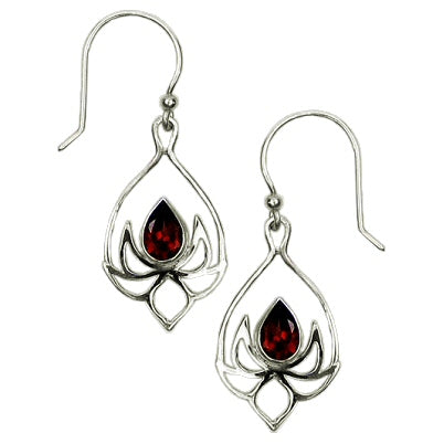 (295OGA) Lotus Drop Garnet Earrings