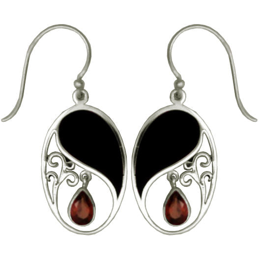 (296RDKGA) Dark Shell w/ Garnet Oval Earrings