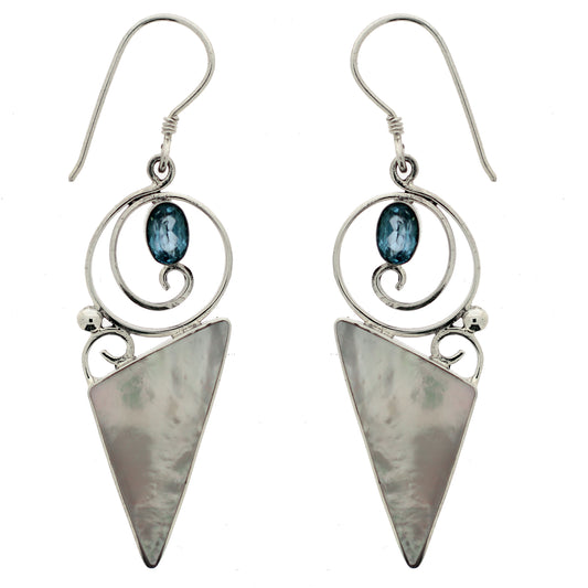 (297YBTMOP)Swiss Blue Topaz & Mother of Pearl Earrings