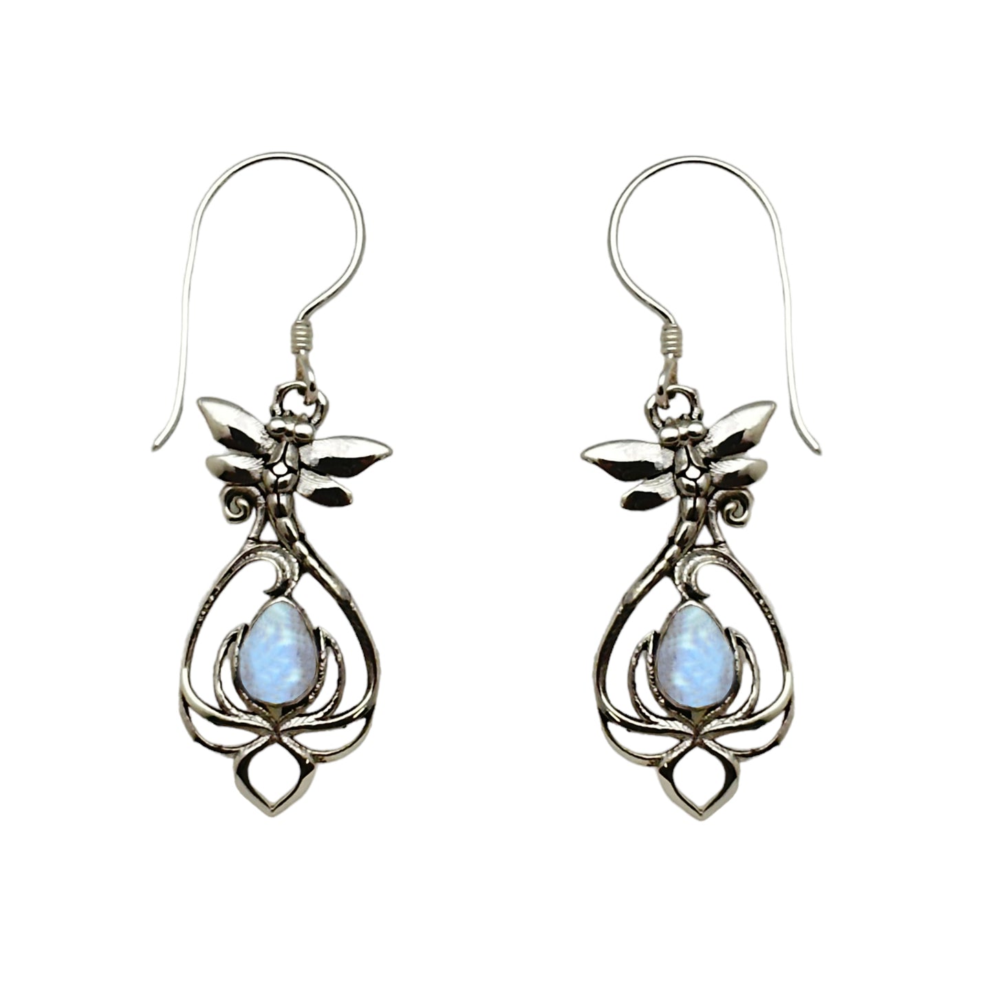 (312BBMS) Blue Moonstone Silver Dragonfly Earrings