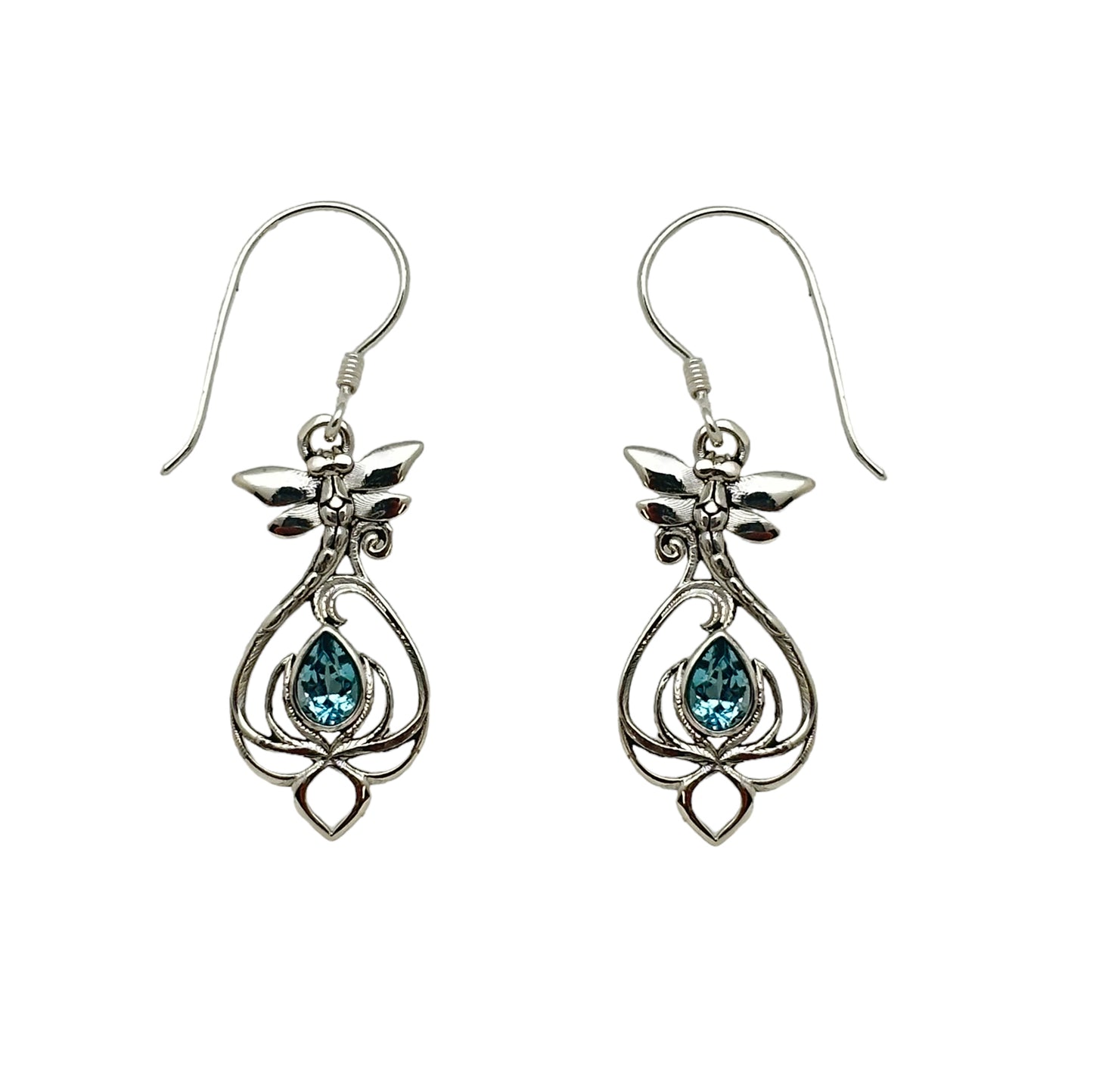 (312BBT) Blue Topaz Silver Dragonfly Earrings