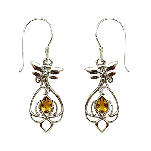 (312BCI) Citrine Silver Dragonfly Earrings