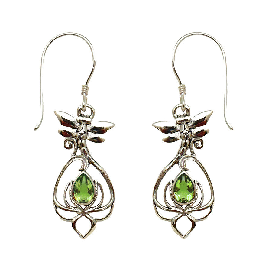 (312BPE) Peridot Silver Dragonfly Earrings