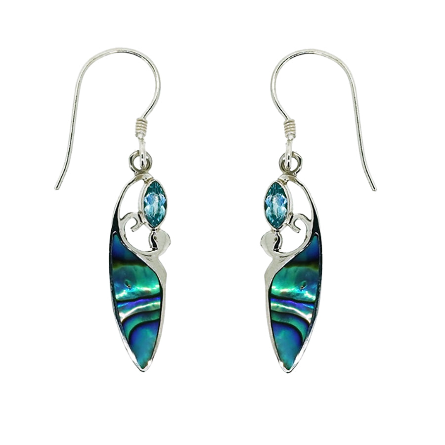 (331ABTPAUA) Swiss Blue Topaz & Paua Drop Earrings