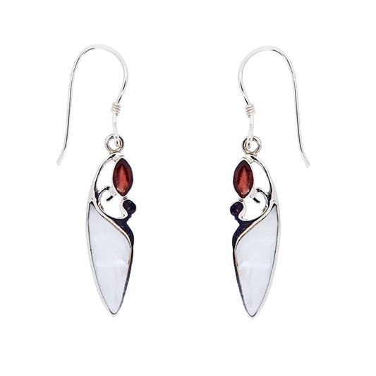 (331AGAMOP) Garnet & Mother of Pearl Earrings