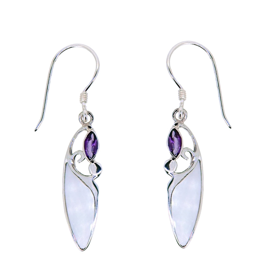 (331AAMMOP) Amethyst & Mother Of Pearl Silver Earrings