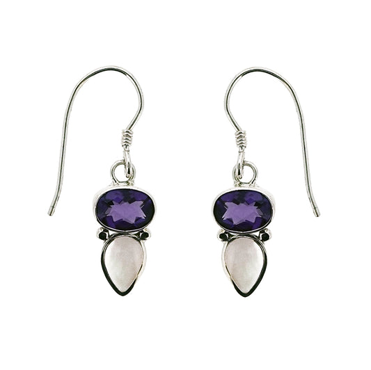 (333AAMMOP) Amethyst & Mother Of Pearl Silver Earrings