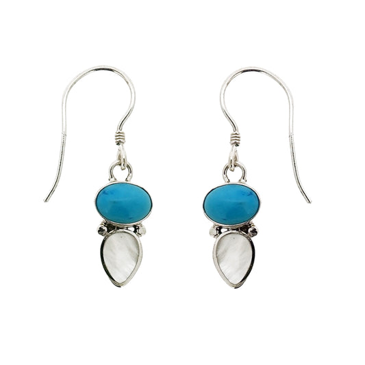 (333ATQMOP) Turquoise & Mother Of Pearl Silver Earrings