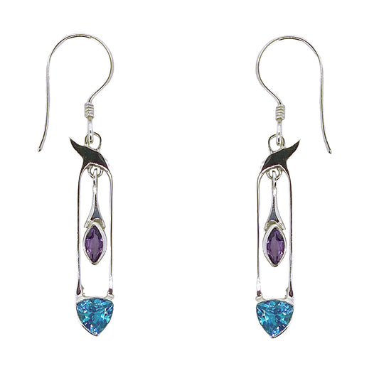 (335AAMBT) Amethyst & Blue Topaz Silver Earrings