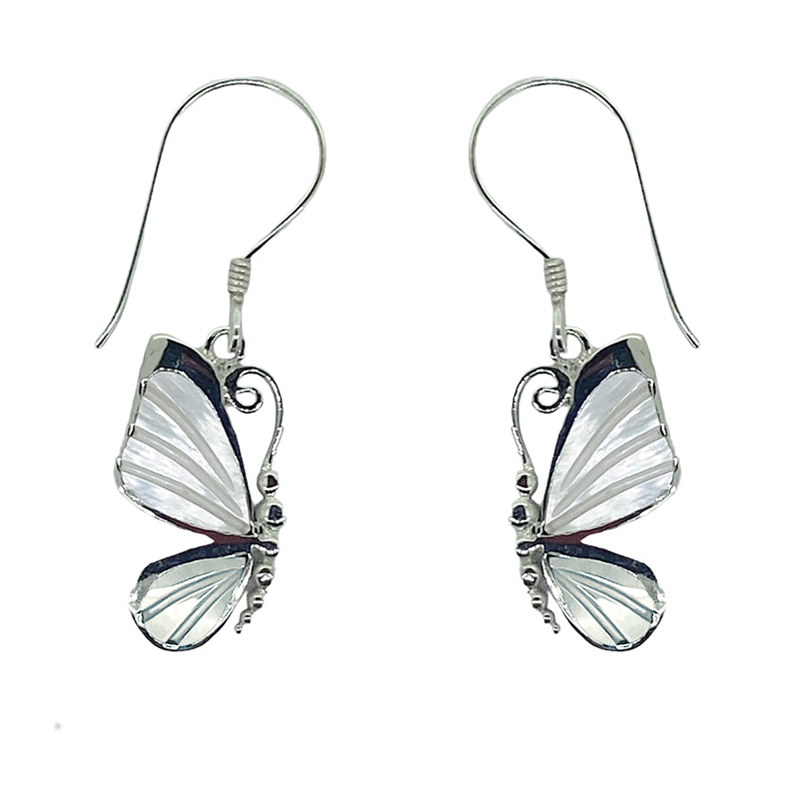 (337AMOP) Mother Of Pearl Butterfly Silver Earrings