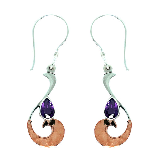 (341ACOPAM) Copper & Amethyst Silver Earrings