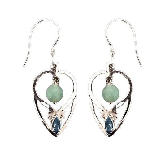 (348AAVBT) Aventurine & Swiss Blue Topaz Silver Earrings