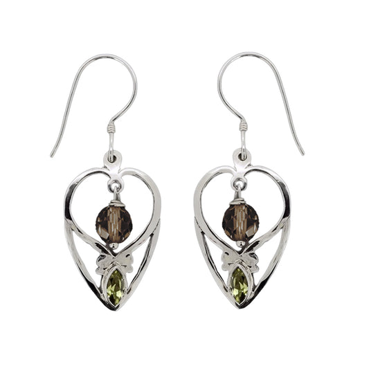 (348ASQBPE) Smoky Quartz & Peridot Silver Earrings