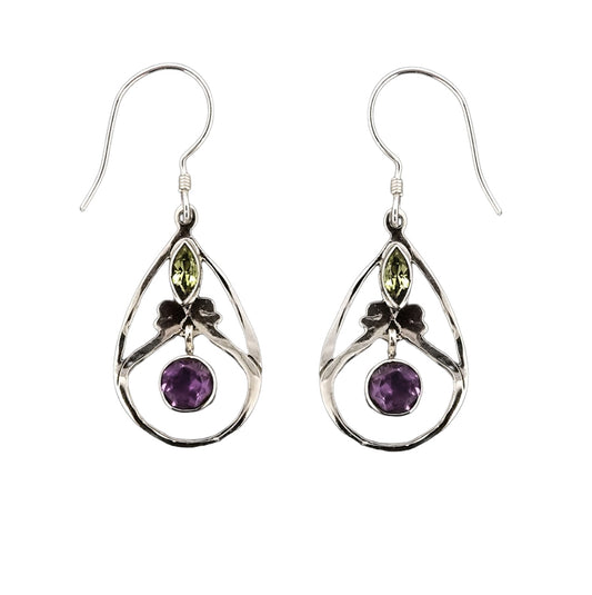 (349APEAM) Peridot & Amethyst Silver Earrings