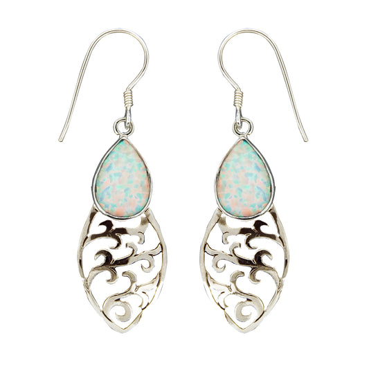 (350OPS) Cultured Opal SIlver Drop Earrings