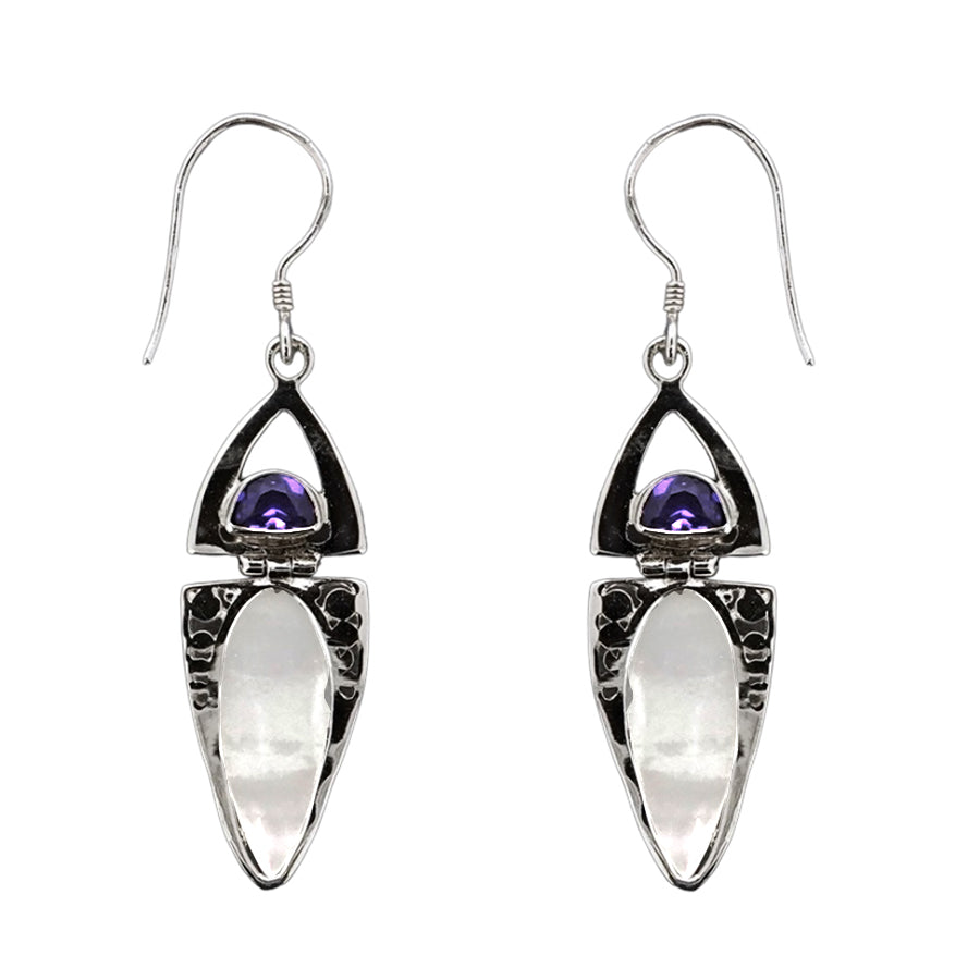 (359AAMMOP) Amethyst & Mother Of Pearl Silver Earrings