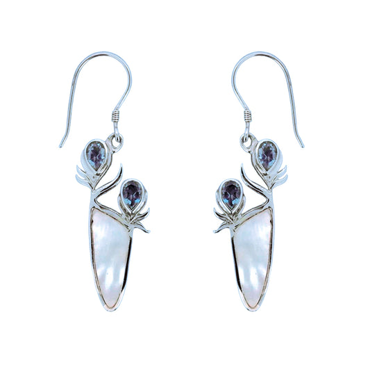 (363ABTMOP) Swiss Blue Topaz & Mother Of Pearl Silver Earrings