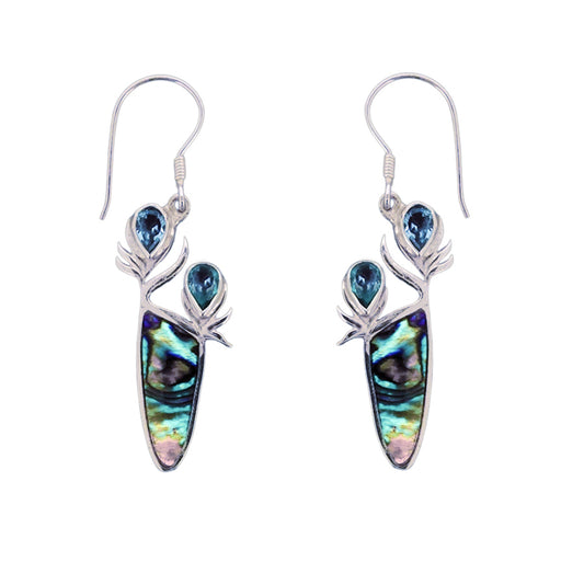 (363ABTPAUA) Swiss Blue Topaz & Paua Silver Earrings