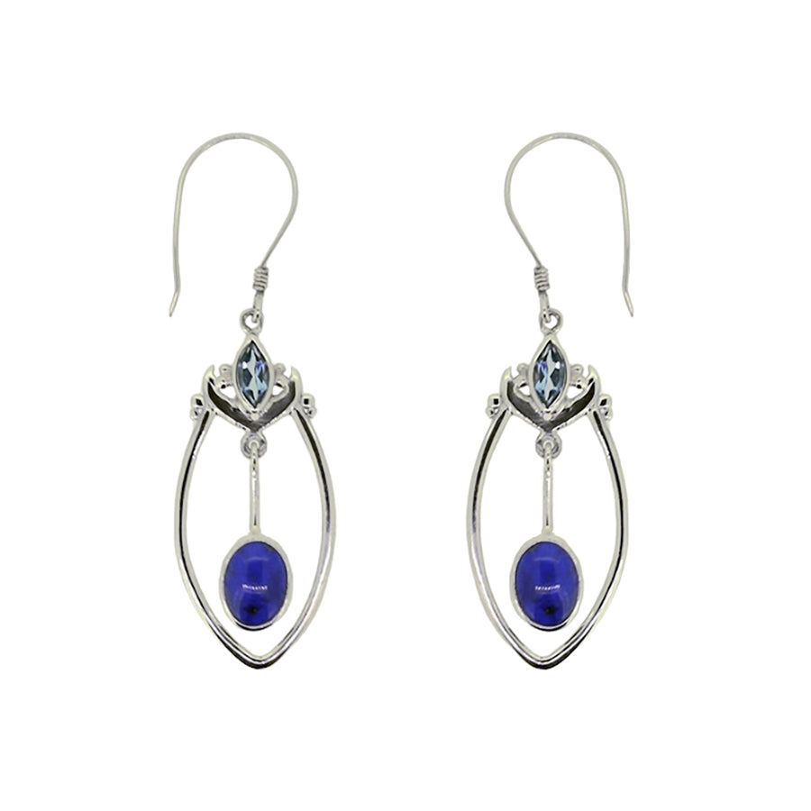 (368ABTLA) Swiss Blue Topaz & Lapis Silver Earrings