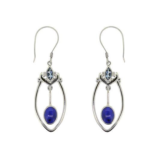 (368ABTLA) Swiss Blue Topaz & Lapis Silver Earrings