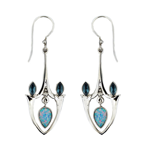 (376BTOPSB) Swiss Blue Topaz Opal Earrings