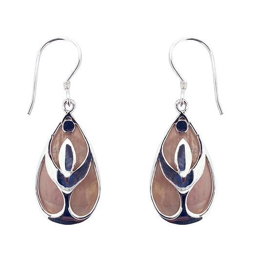 (378ATAN) Tan Mother Of Pearl Silver Earrings