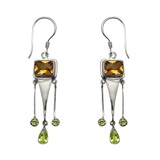 (385ACIPE) Citrine & Peridot Silver Earrings