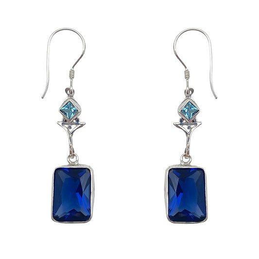 (389ABTBQ) Blue Topaz & Blue Quartz Silver Dangle Earrings