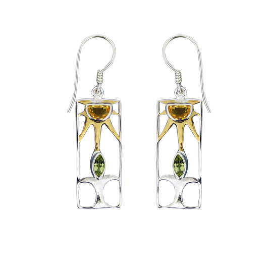 (389CIPE) Citrine & Peridot Silver Earrings