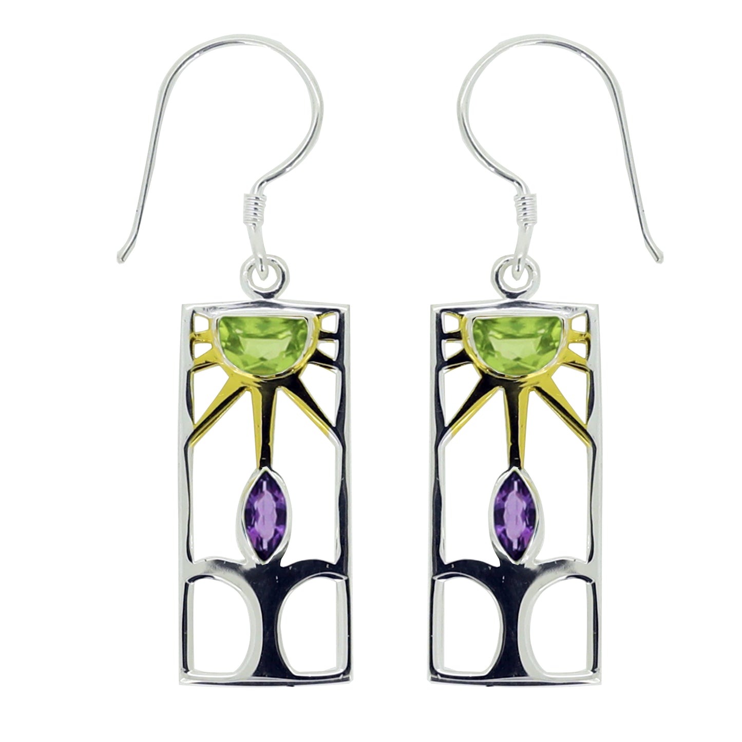 (389PEAM) Amethyst & Peridot Silver Earrings