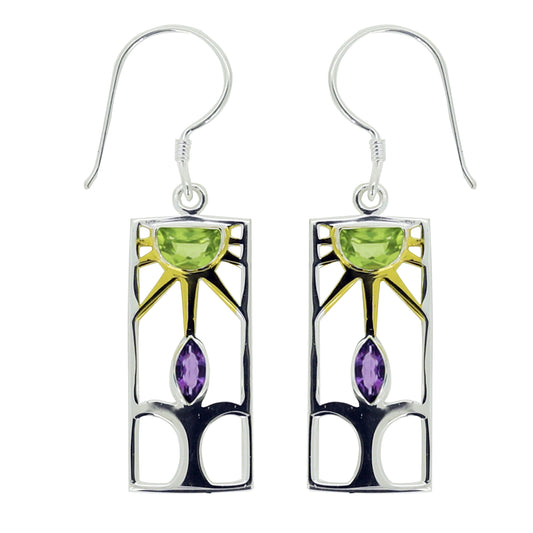 (389PEAM) Amethyst & Peridot Silver Earrings