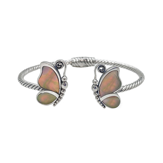 (518ETAN) Tan Mother Of Pearl Butterfly Silver Bracelet