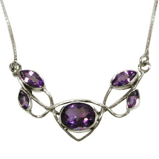 Sterling Silver (603CAM) Five Stone Amethyst Necklace