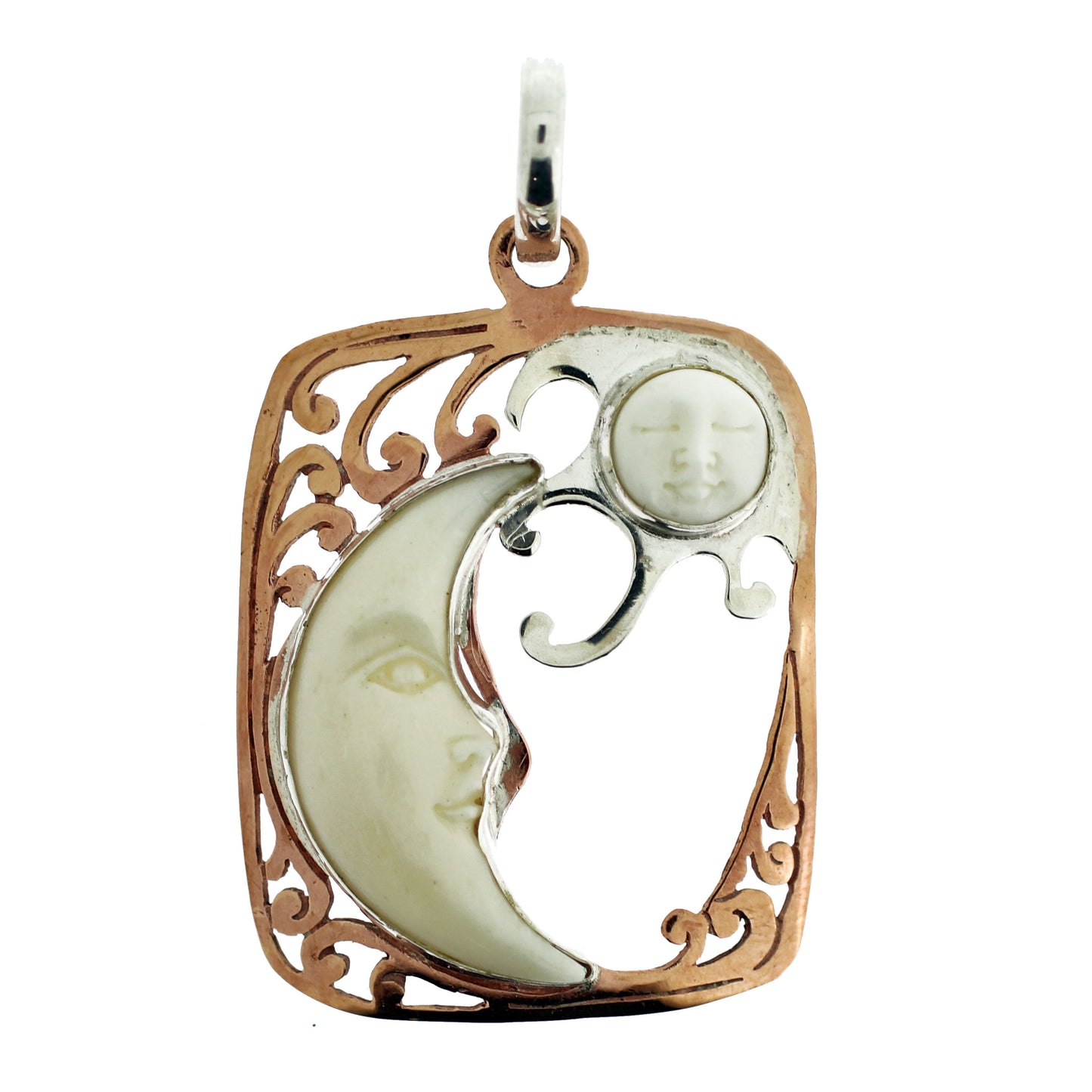 (634EBFCOP) Copper & Bone Carved Face Pendant