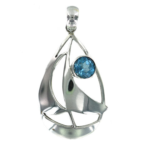 (658DBT) Blue Topaz Sail Boat Pendant