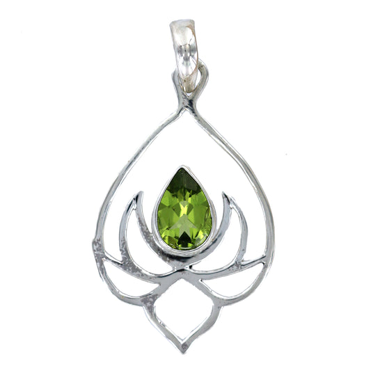 (659DPE) Peridot Silver Lotus Pendant