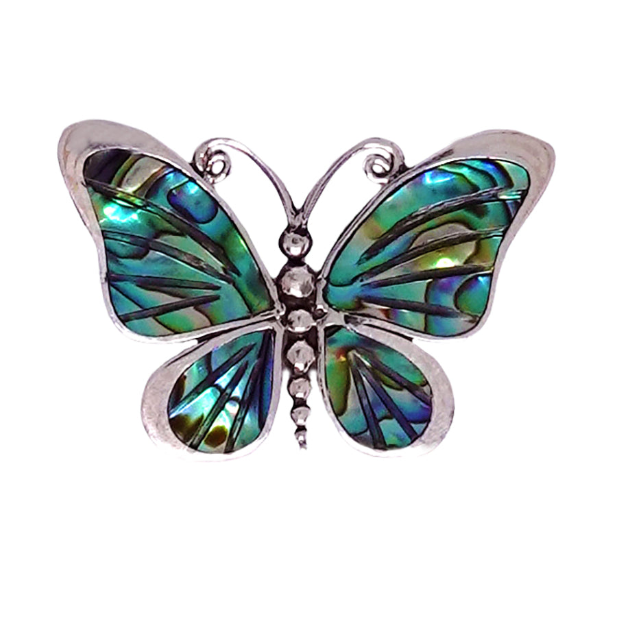 (668EPAUA) Sterling Silver Paua Butterfly Pendant