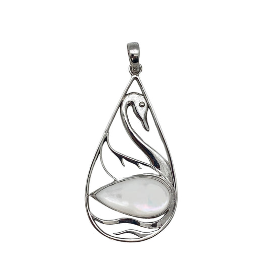 (677EMOP) Mother Of Pearl Sterling Silver Swan Pendant