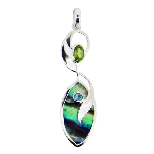 (690DPEPAUABT) Peridot, Blue Topaz and Paua Pendant