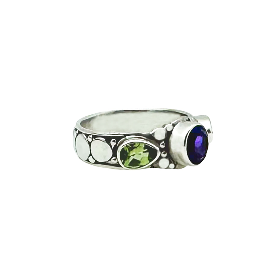 (785CAMPE) Amethyst & Peridot Silver Ring