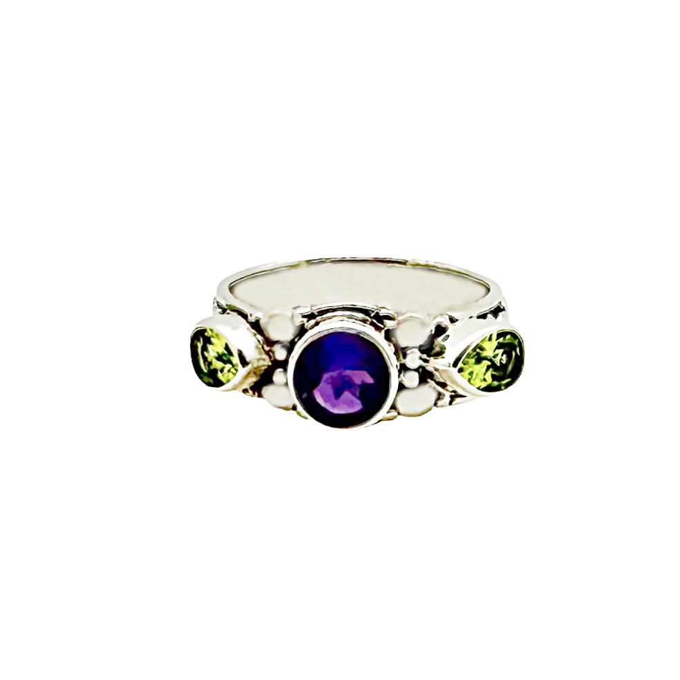 (785CAMPE) Amethyst & Peridot Silver Ring