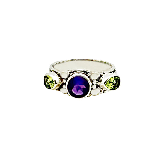 (785CAMPE) Amethyst & Peridot Silver Ring