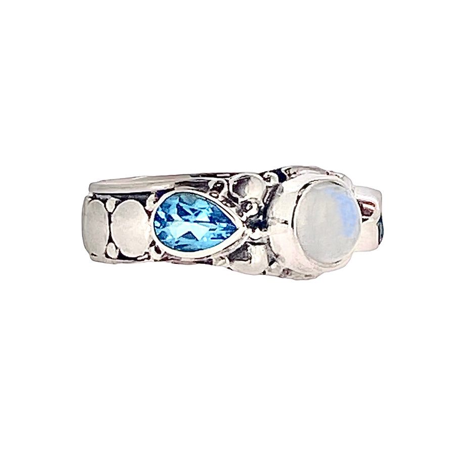 (785CBMSBT) Blue Moonstone & Blue Topaz Silver Ring