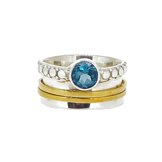 (786CBT) Blue Topaz Silver with Brass spinner Ring