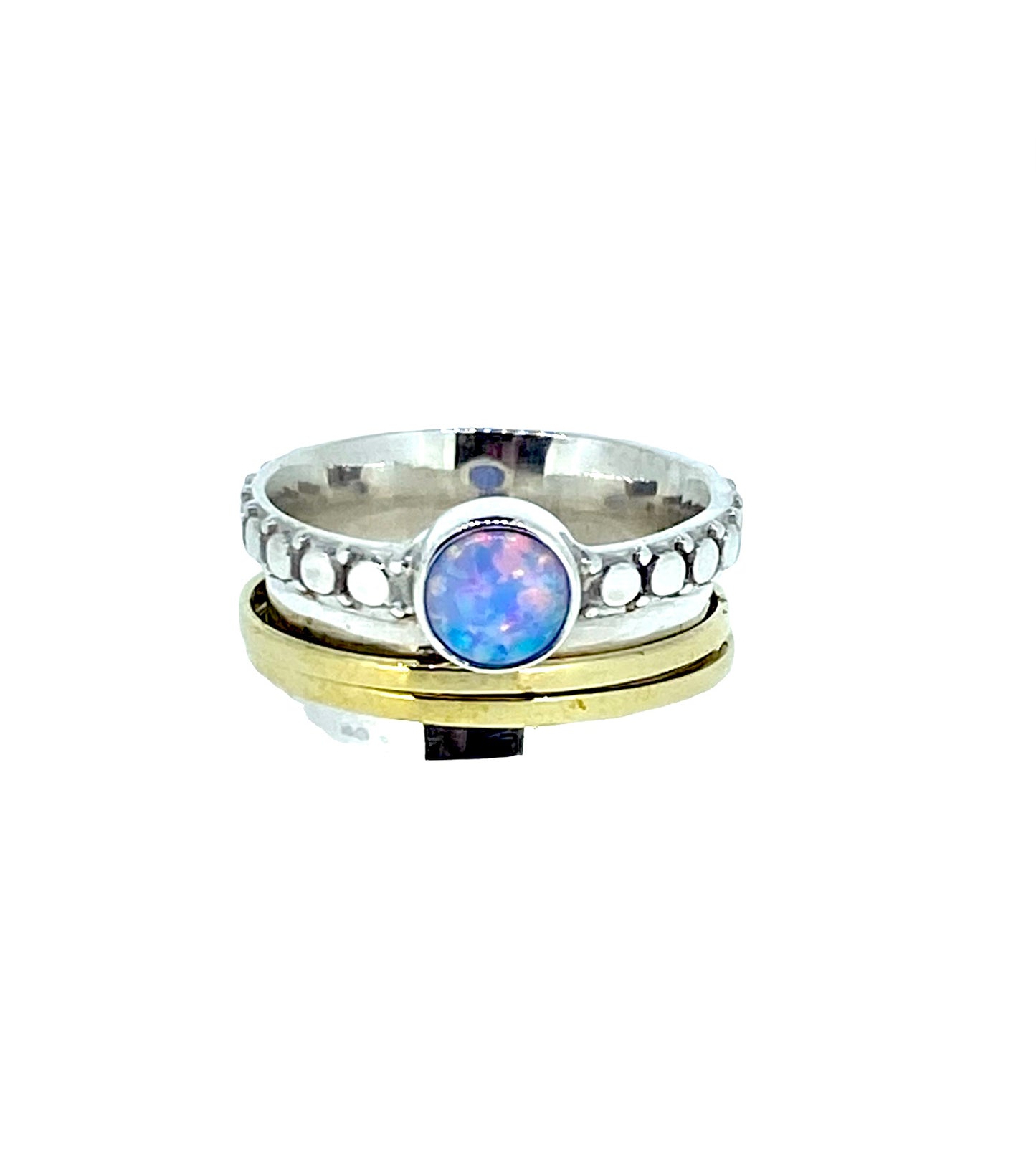 (786COPSB) Lab Created Blue Opal Silver Ring