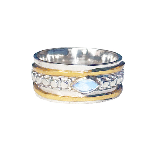 (787CBMS) Blue Moonstone Marquis Silver Spinner Ring (787CBMS)